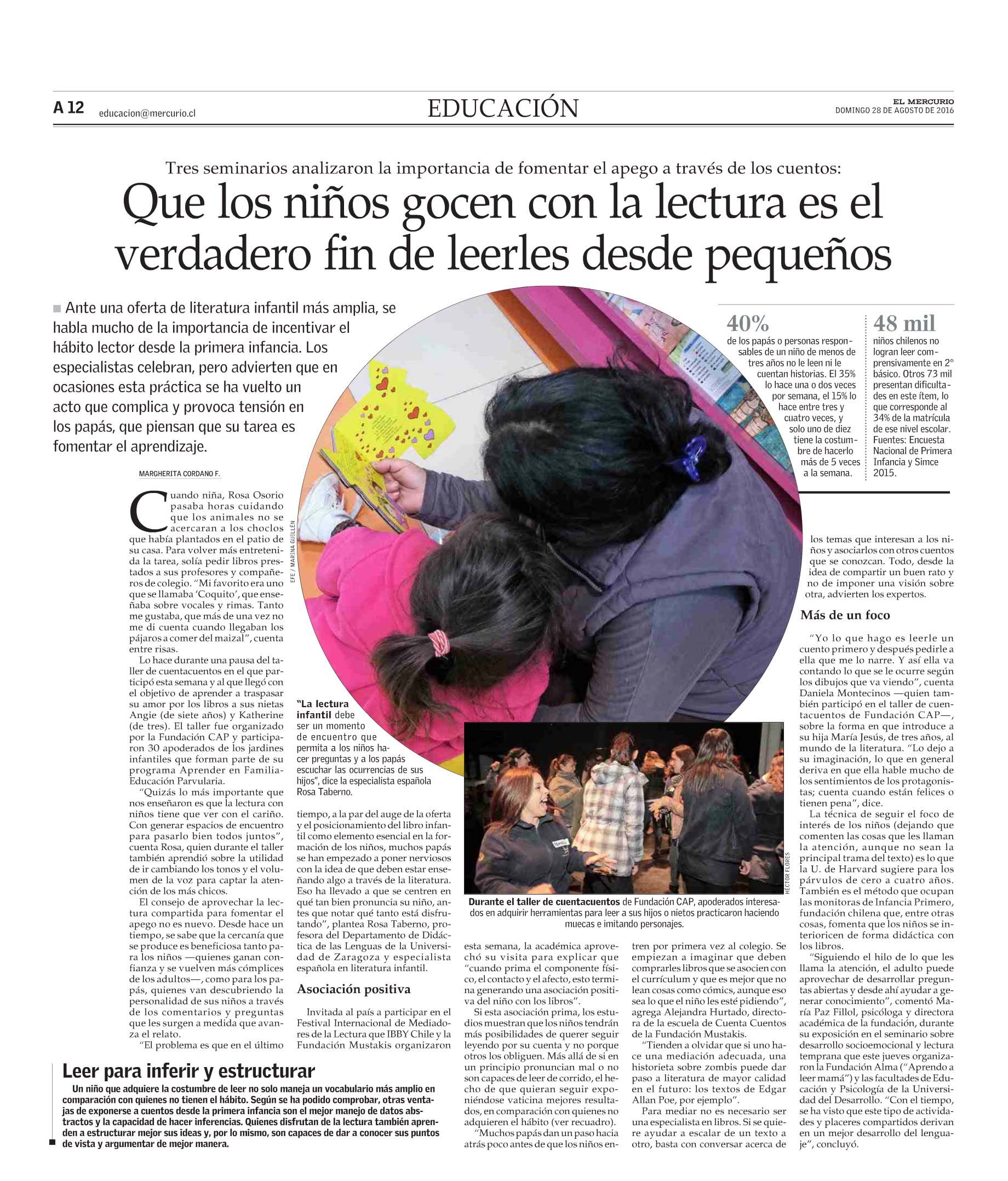 El Mercurio, Educación, domingo 28 de agosto de 2016