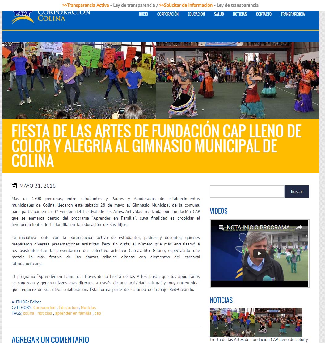 Corporación Municipal de Colina, Noticias, martes 31 de mayo de 2016