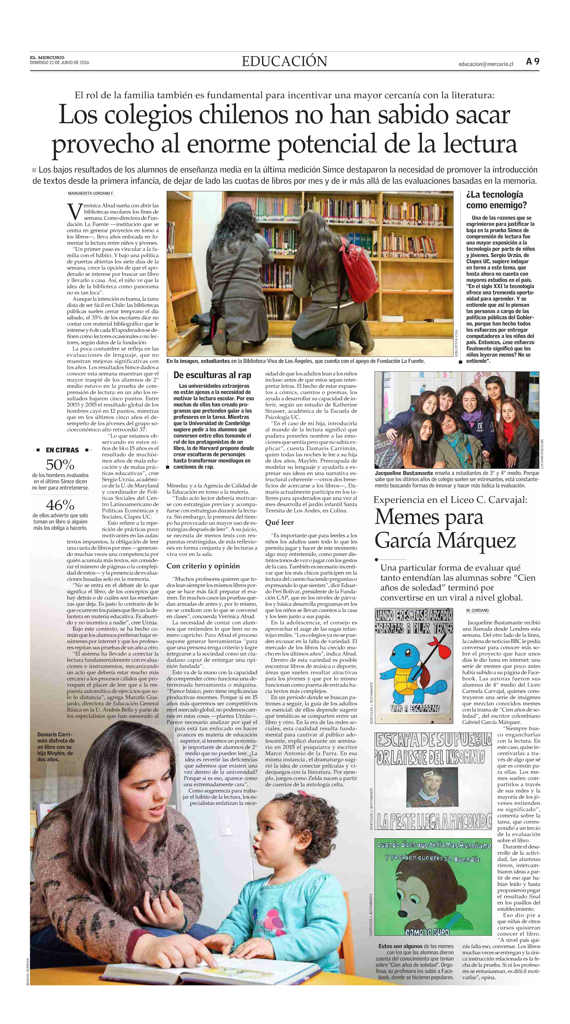 El Mercurio, Educación, domingo 12 de junio de 2016