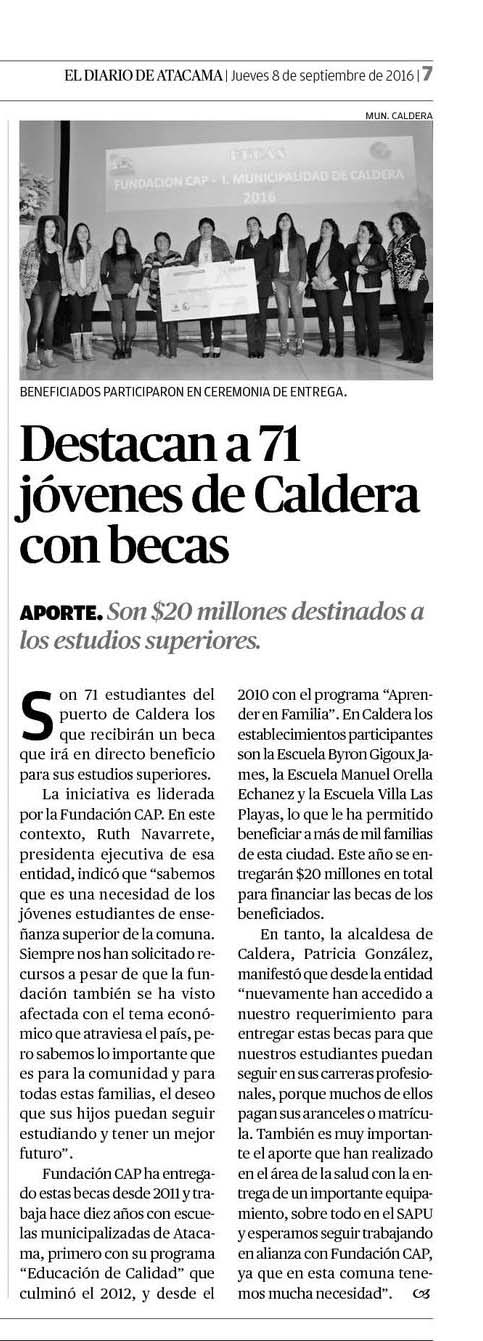 Diario de Atacama, Crónica, jueves 8 de septiembre de 2016