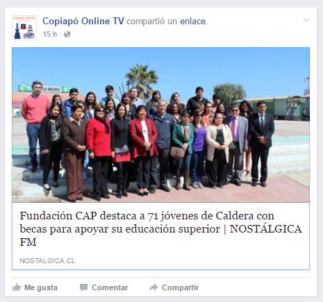Facebook de Copiapó TV, miércoles 7 de septiembre de 2016