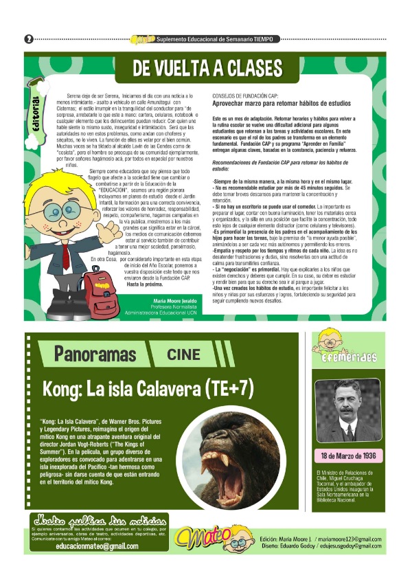 Suplemento Educacional Mateo, Semanario Tiempo, viernes 17 de marzo de 2017